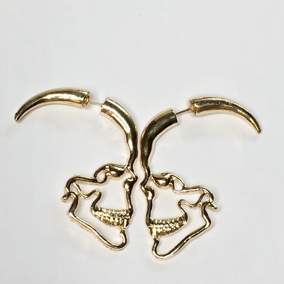 Gold Silouhette Skull Earrings - Picture 8 of 9